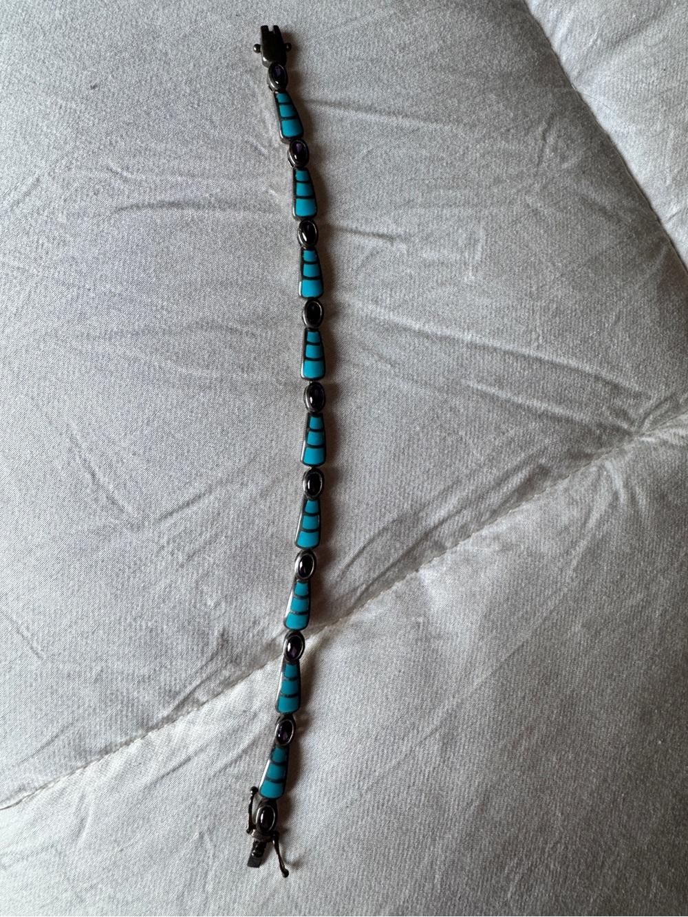Turquoise Inlay with Amethyst Stones Link Bracelet - Women Jewelry